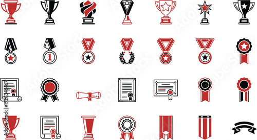 Set of 25 achievement icons vector, awards, medals, trophies
