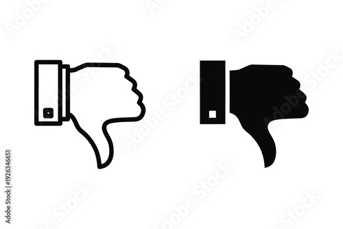 Thumbs Down Icon Set: Dislike and Negative Feedback Symbols in Outline and Solid Styles