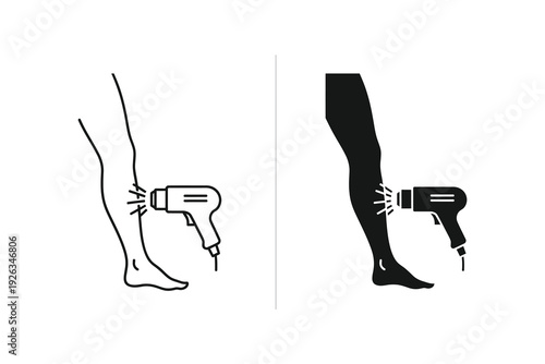 Hair Dryer Icon: Leg Hair Removal Tool in Outline and Solid Black Styles