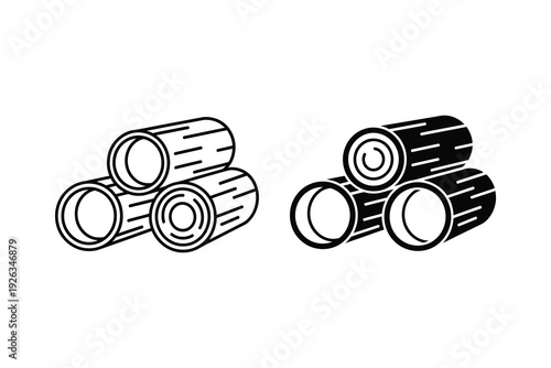 Stacked Log Icons: Outline and Solid Fill for Wood and Timber
