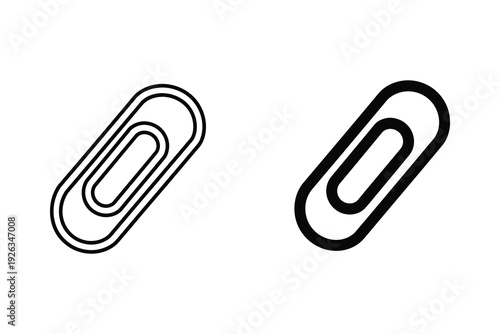 Paperclip Icon Set - Office Attachment Outline and Solid Glyphs