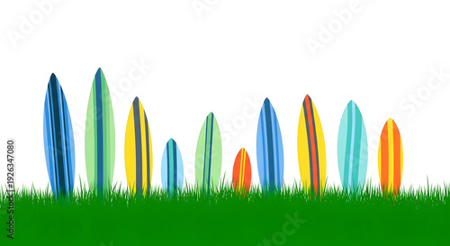 Vibrant abstract cityscape with colorful skyscrapers and green grass