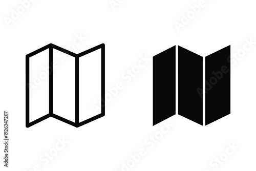 Folded Map Icon Set - Travel Navigation Outline and Solid Glyphs