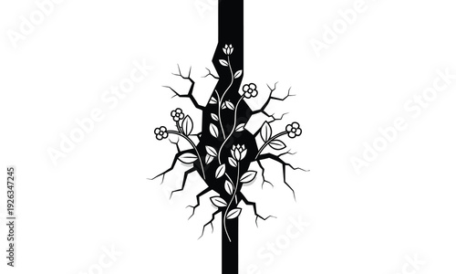 Life and strength concept with growth of flowers through concrete crack