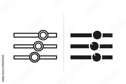 Slider Control Icons: Three Levels of Adjustment in Outline and Solid