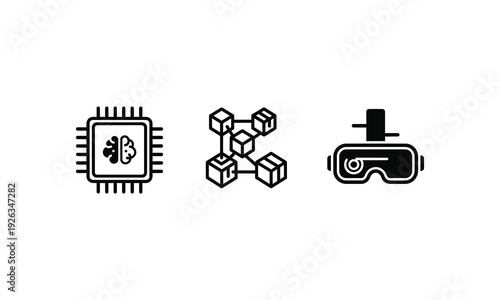 Modern technology icon set for artificial intelligence and blockchain