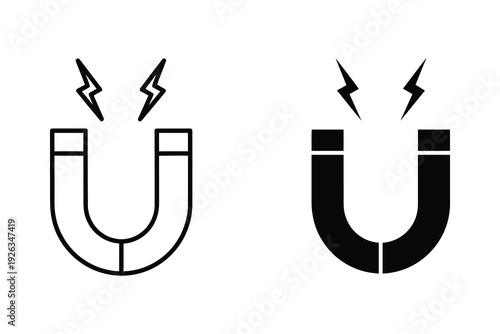 Horseshoe Magnet Icon with Attraction Force - Science and Connection Symbol