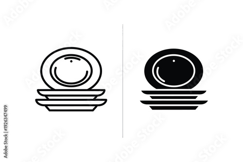 Clean Stack of Dinner Plates Icon - Kitchenware and Restaurant Symbol