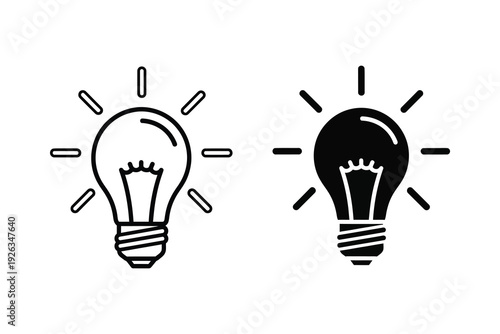 Light Bulb Icon Set - Idea and Innovation Outline and Solid Black