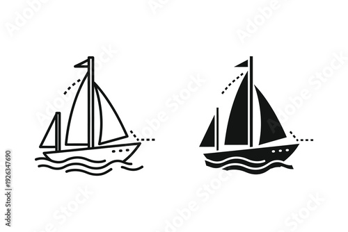 Classic Sailboat Ocean Adventure Vector Icon - Yacht and Sea Journey Symbol
