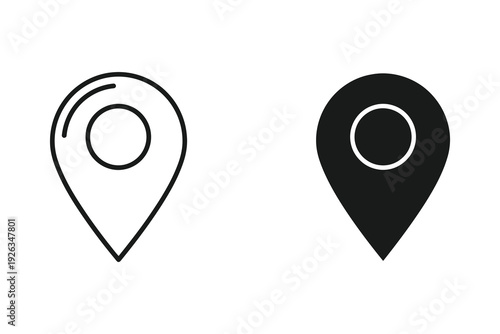 Location Pin Icon: Outline and Solid Silhouette for Maps and Navigation
