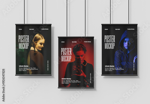 Three Hanging Poster Mockup Template