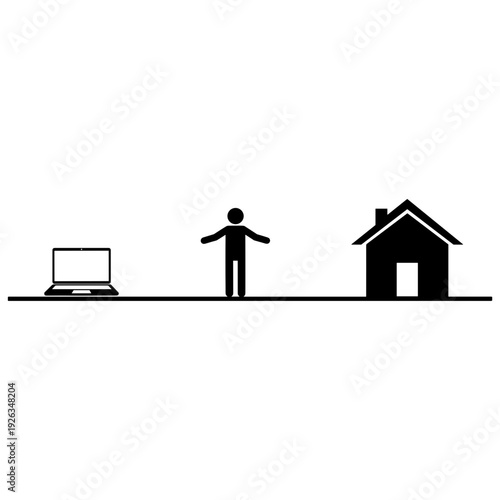 silhouette person balancing between laptop and house work life balance remote work concept lifestyle management  
