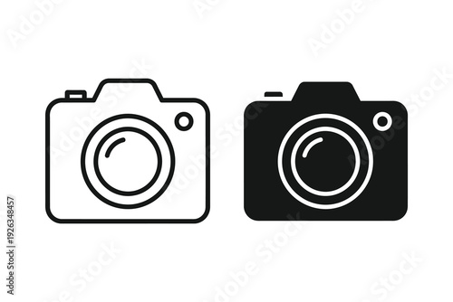 Camera Icon - Simple Outline and Solid Black Design