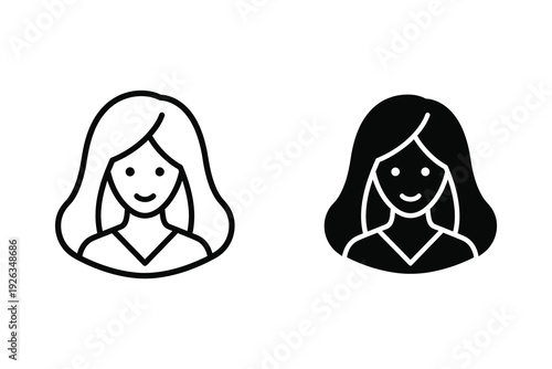 Woman Avatar Icon Set: Friendly Female Profile in Outline and Solid Styles