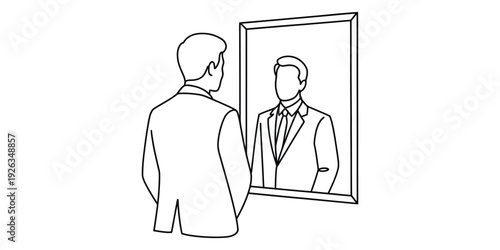 Businessman looking in mirror minimalist line art illustration