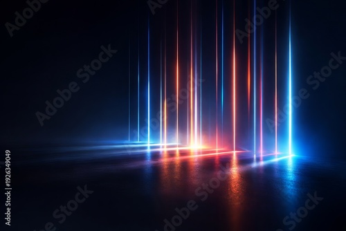Futuristic neon light beams abstract technology background