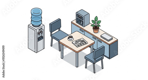 Office Workspace with Water Cooler.