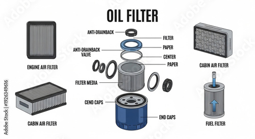 Oil Filter Parts Diagram Illustration.