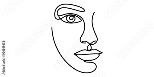 Minimalist continuous one line drawing of a woman's face
