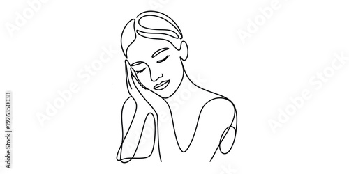 Minimalist continuous line art portrait of a serene woman