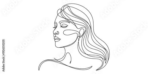 Minimalist continuous line art portrait of a woman