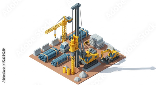 Oil Rig Model with Machinery.