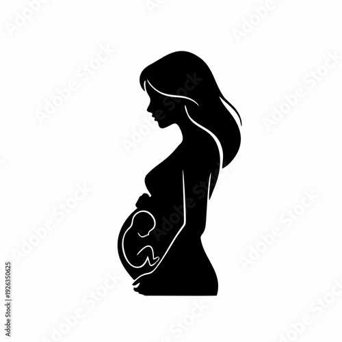 Pregnant Woman Silhouette with Fetus in Womb Illustration