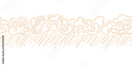 Rainy weather cloud repeat pattern. Outline graphic sky. Vector border
