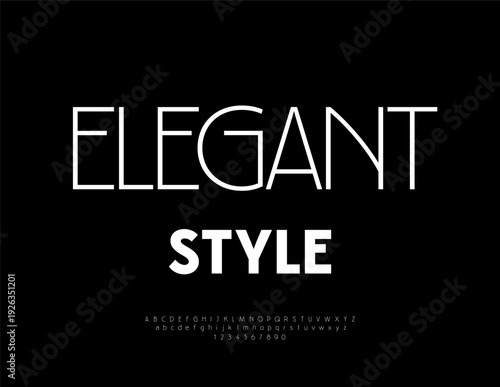 Vector Elegant Luxury style Font. Typography Minimalist Alphabet for Digital Branding and Logo Design. Stylish Slim Letters and Numbers set.