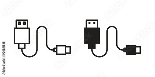 USB cable icons with different styles. Vector logo illustration simple design.