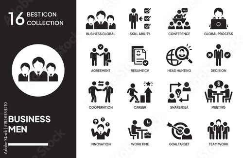 Set of Work Businessman Icon Concepts. Modern flat vector collection. Suitable for website, mobile app, user interface, presentation, infographic, dashboard, and digital design projects.