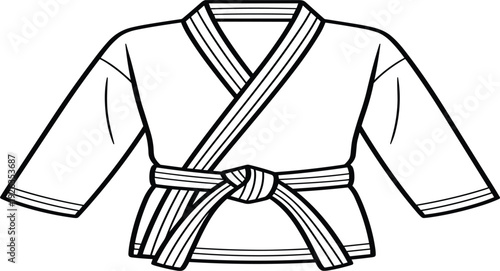 Martial Arts Gi Uniform Outline Illustration Traditional Karate Kimono with Belt Combat Sports Clothing Line Art Vector Design