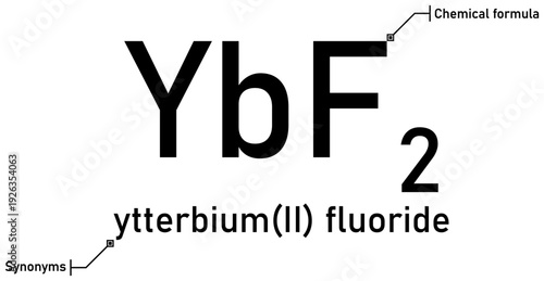 Ytterbium (II) fluoride chemical formula with callout titles