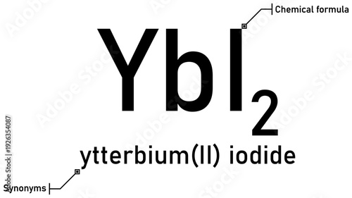 Ytterbium (II) iodide chemical formula with callout titles