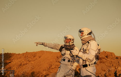 Astronauts discussing plan during Mars mission training