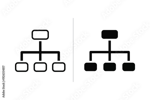 Organization Chart Icons: Hierarchy Structure in Outline and Solid Black