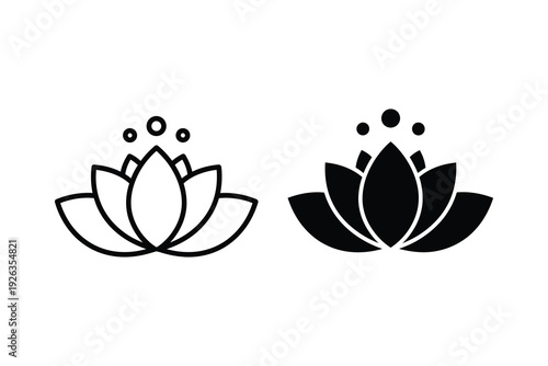 Lotus Flower Icons: Outline and Solid Black for Yoga, Meditation, and Spirituality