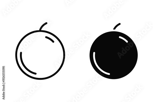 Fruit Icon Set: Outline and Solid Black Apple/Orange