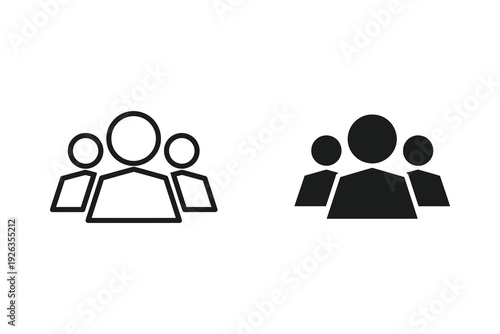 Group of People Icons: Outline and Silhouette for Teamwork, Community, and Users