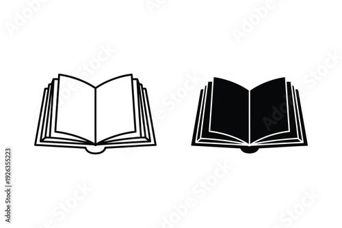 Open Book Icons: Detailed Outline and Filled Versions for Knowledge, Reading, and Learning