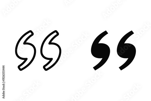 Double Quotation Mark Icon: Outline and Silhouette for Text Emphasis