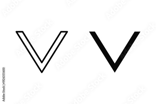 Letter V Icon Set: Geometric 'V' in Outline and Solid Black for Various Concepts
