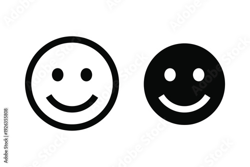 Smiley Face Icons: Outline and Filled Black for Happiness and Positive Emotion