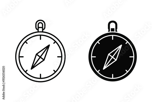 Compass Icons: Navigation and Directional Symbols in Outline and Solid
