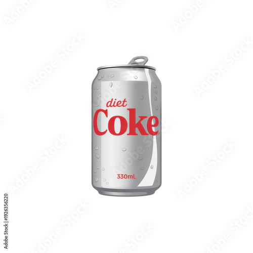 Silver diet Coke can soda isolated on a transparent background