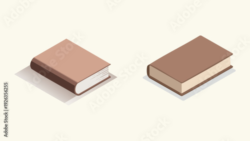 Isometric vector illustration of two closed brown books, symbolizing knowledge, education, learning, and literature in a simple, clean graphic design on a light background