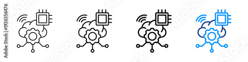 Cloud Computing Icon Different Style Outline Collection Set.