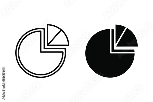 Pie Chart Icon Set: Outline and Solid Black for Data Visualization and Statistics