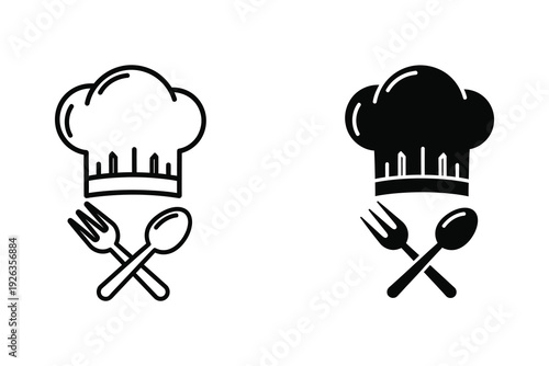 Chef Hat and Utensils Icon - Restaurant and Cooking Symbol Vector